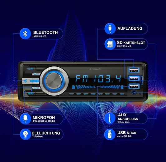 ELGAUS ES-MP880M Autoradio | Fernbedienung | 1 DIN | 3xUSB | MP3 | RDS | ID3 |